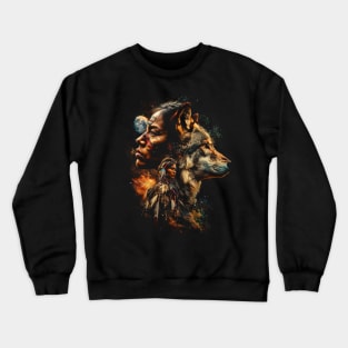 Native American Indian Woman & Coyote Spirit Animal Crewneck Sweatshirt